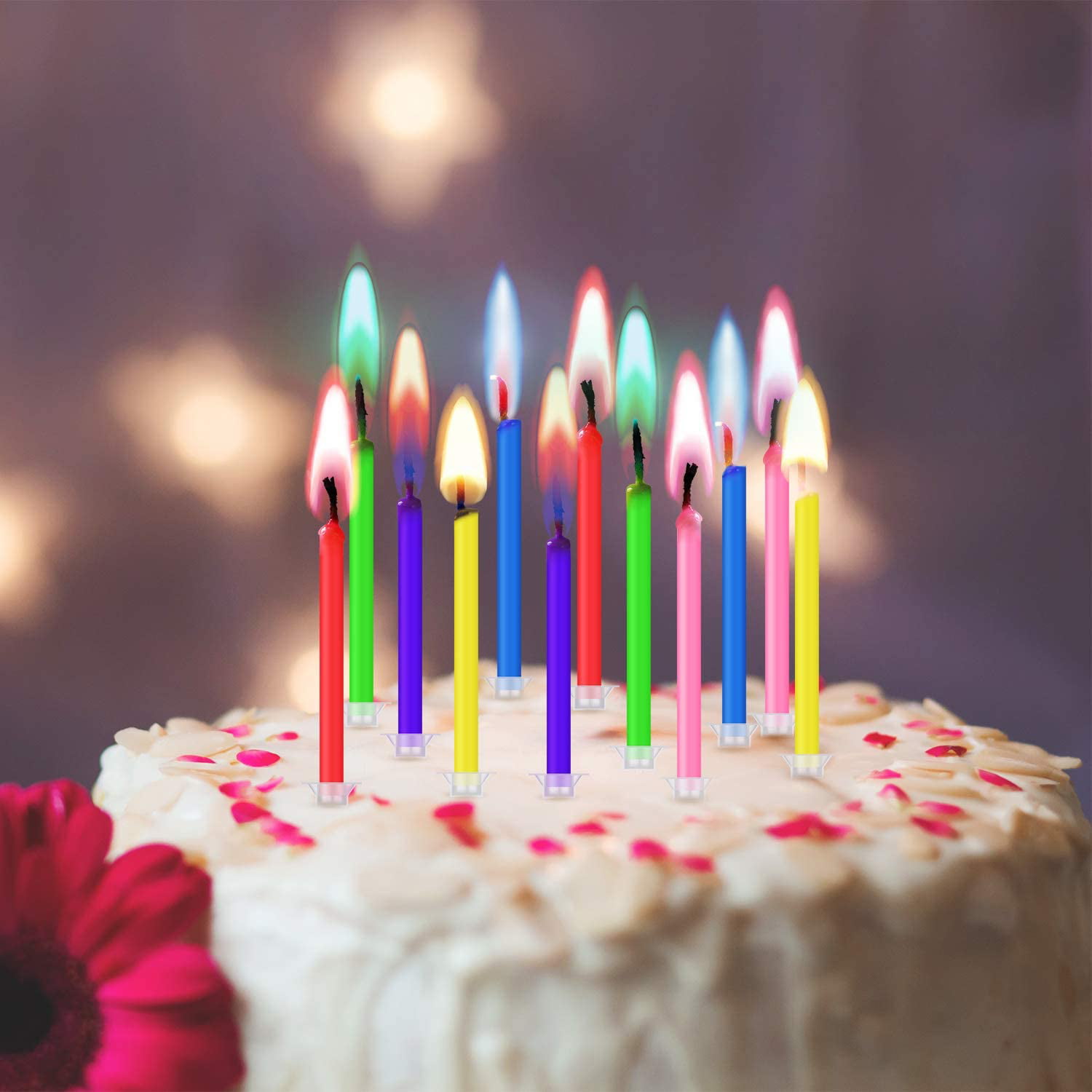 36 Pieces Birthday Cake Candles with Colored Flames Colorful Rainbow Candles in Holder for Birthday Cake Cupcake Decoration