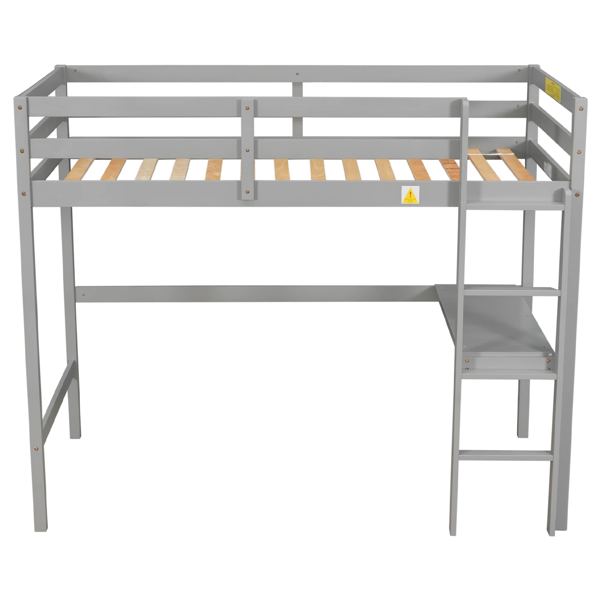 MAYEERTY Twin Loft Bed Pine Wood Bed Frame with Desk Guardrails Ladder,Grey