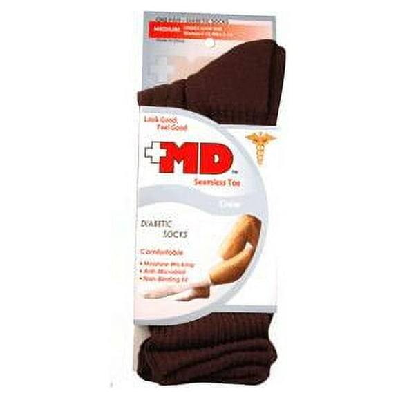 Md Diabetic Seamless Toe Black Crew Socks, Medium, Unisex - 1 Pr