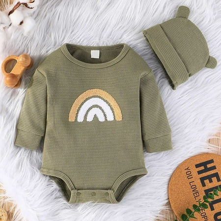 

Qazqa Boys Girls Long Sleeve Prints Triangle Romper Bodysuits Hat Outfits