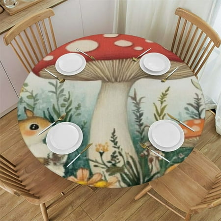 

SHERONV Mushroom Flowers Round Tablecloth Stain-Resistant Washable for Indoor Outdoor Events Restaurants Weddings Parties 100% Polyester Waterproof Fabric 42 -46