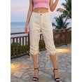 thumbnail image 4 of Pantalones capri de mujer para primavera/verano con cordón ajustable en los puños, color liso, corte ajustado y largo cropped., 4 of 9