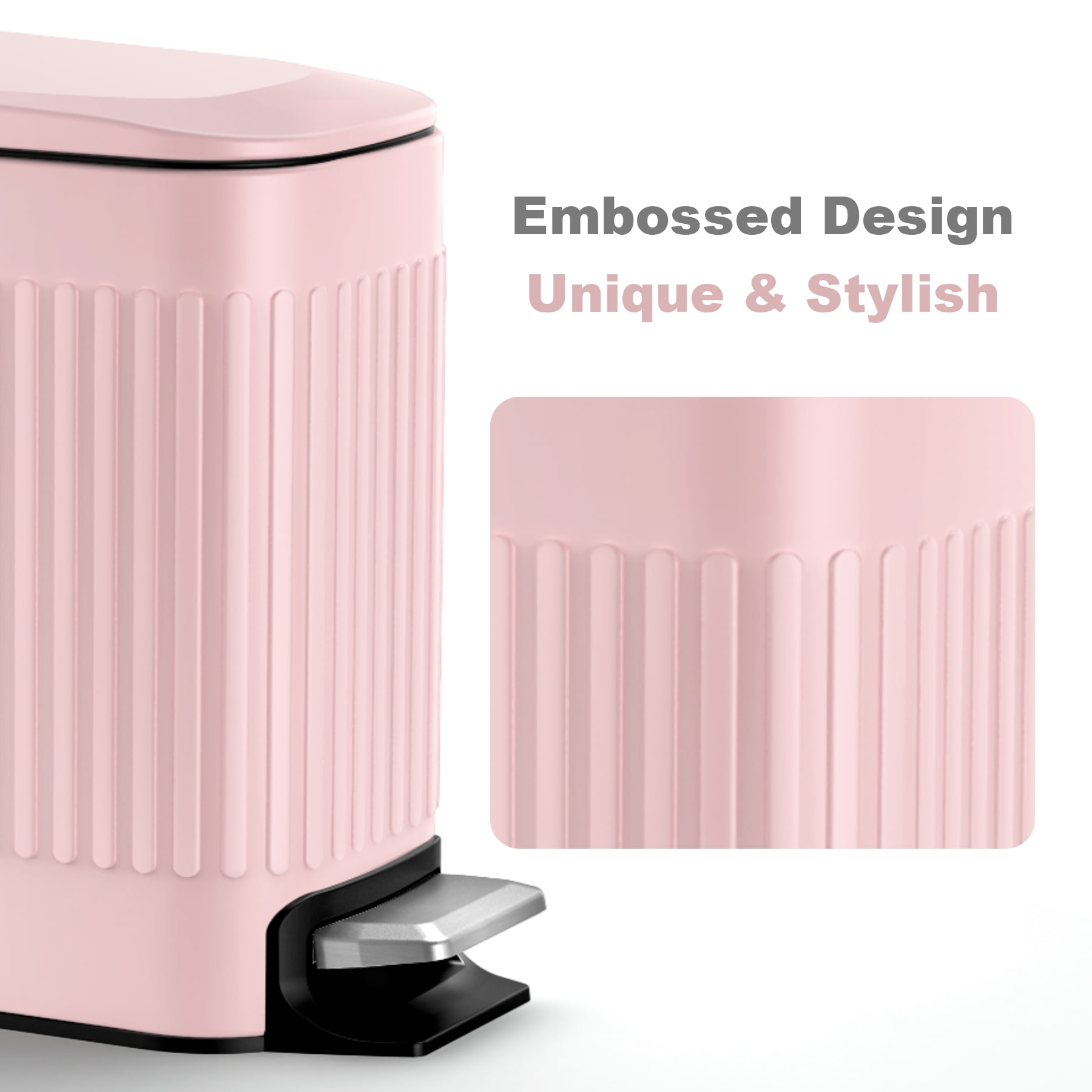 TrashAid 1.6 Gallon Bathroom Trash Can with Lid, Small Stainless Steel Garbage Bin, Pink