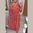 thumbnail image 4 of JBXKXYW Womens Summer Dresses Women's Dress Bohemian Casual Printed V Neck Waist High Waist Long Dress Dreses Sundress Midi Dress (Red,L), 4 of 4