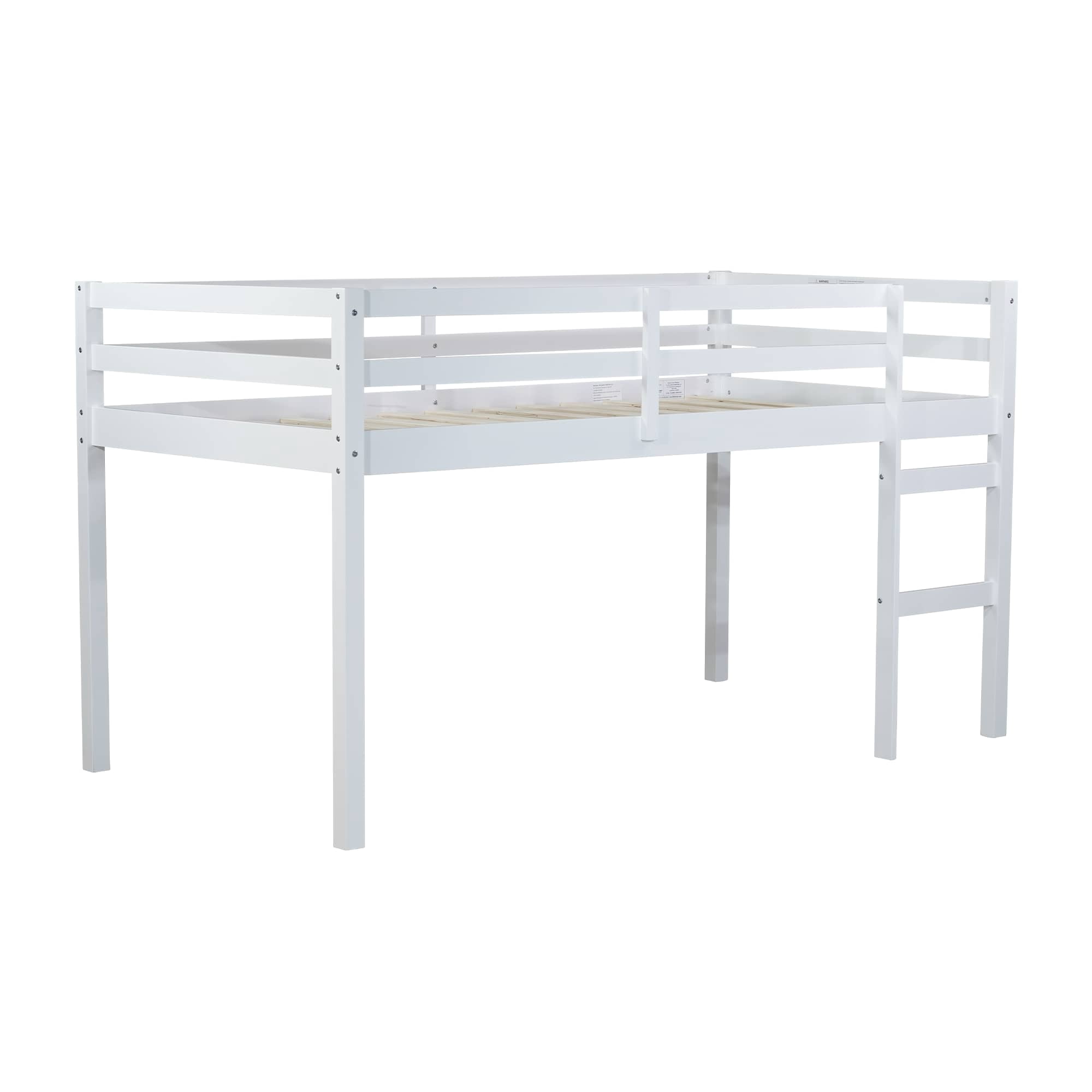 MAYEERTY Twin Loft Bed, with Ladder, Bed Platform of Strengthened Slats , White