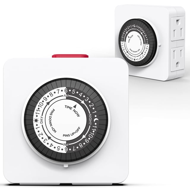 Timer Outlet G-ELEK, 24 horas, doble salida, 125 V, 15 A, listado ETL, paquete de 2