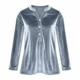 thumbnail image 4 of Womens Velvet Top Long Sleeve Plus Button Elegant Shirts Dressy V Neck Casual Loose Blouses Holiday Work Tunic Tshirts Party Outfits S-5Xl, 4 of 6