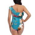 thumbnail image 5 of Picia Whimsical Cats and Flowers Scene Pattern Women's One Piece Swimsuits,One Shoulder Swimwear Asymmetric ,Ruffle Monokinis Bathing Suits,High Waisted Flattering Bathing Suits-Medium, 5 of 8