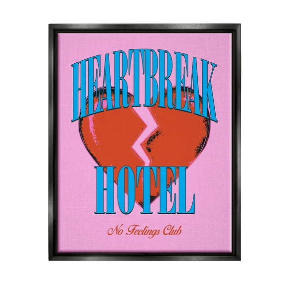 Stupell Industries Vintage Heartbreak Hotel Typography Painting Black Floater Framed Canvas Art Print Wall Art, 17 x 21