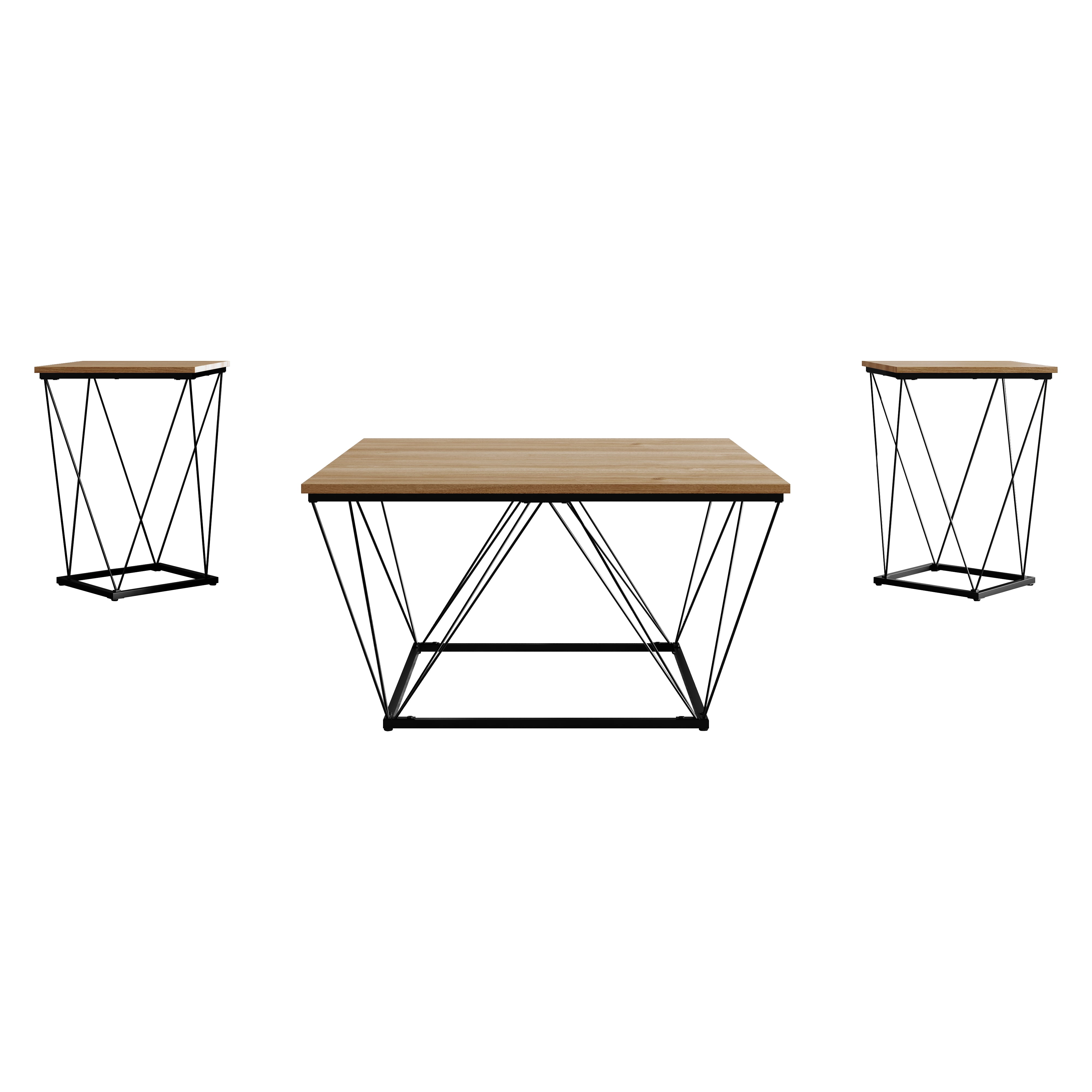 Castle Place Minimalist 3 Piece Coffee Table Set, Light Oak
