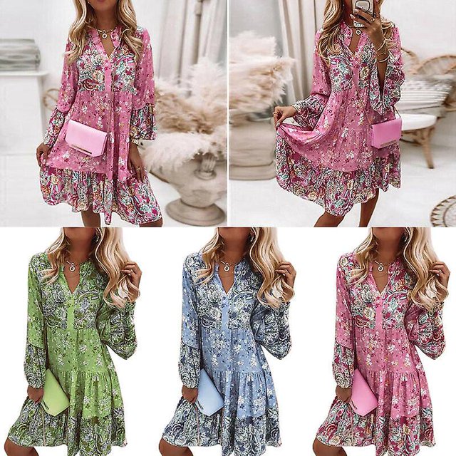 Mini vestido de mujer, túnica corta de vacaciones, estampado floral azteca, vestido de verano para mujer ZefeiWu 1327533463102
