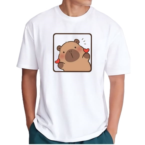 Playera Blanca Camiseta Unisex Estampada Capibara Corazones