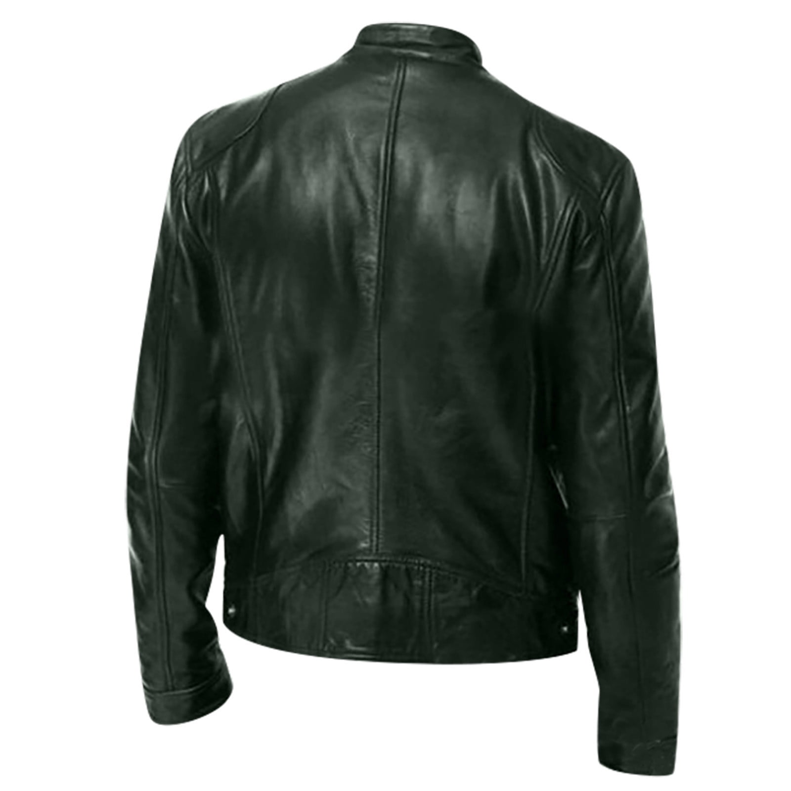 YDDIAN Men's Faux Leather Jacket Stand Collar Motorcycle Leather Jackets Casual Lightweight Zip Up Biker Coat Army Green S