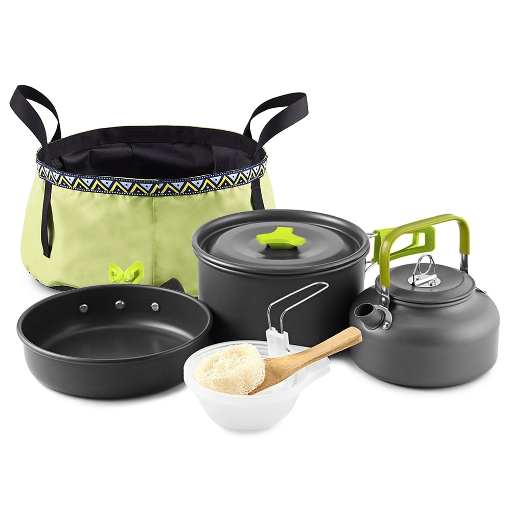 Outdoor 10Pcs Camping Cookware Mess Kit Backpacking Cooking Pot Pan Set