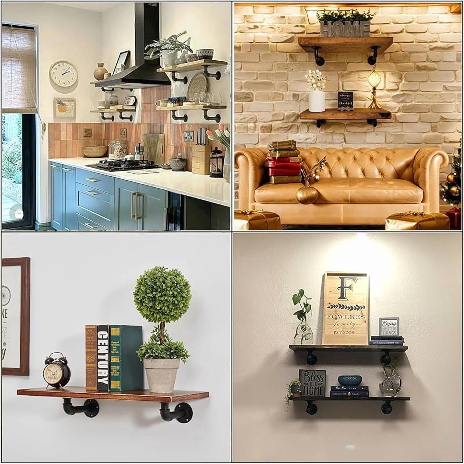 Industrial L Pipe Shelf Brackets for 7-14 in Depth Wood,Heavy-Duty 3/4" Iron,Wall Mount Floating Shelf Bracket L Metal Pipe Shelving Brackets for Wood-Black DIY Pipe Shelves(6.7*3.1 Inch 4 Pack)