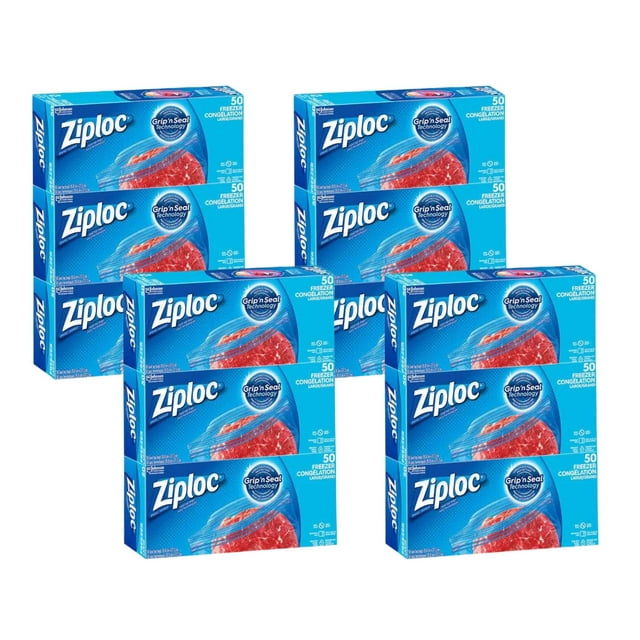 Ziploc Brand Large Freezer Bags - 3 / 50 Case Easy-Open Tabs(4/packs)
