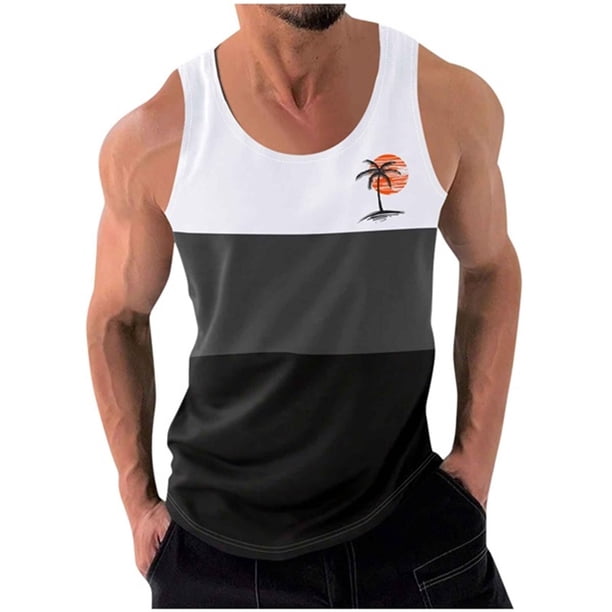 Hombres Casual Moda Patchwork Impresión Pullover Cuello Redondo Deportes Tanque