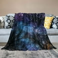 thumbnail image 2 of Chilfamy Night Sky Flannel Blanket, Colorful Stars Nebula on Starry Forest Winter Theme Dark Branches, Suitable for Home, Office, Wedding, Gift, Outdoor, Camping,  Dark Purple and Black, 2 of 6