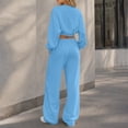 thumbnail image 6 of Maqroz Womens Two Piece Lounge Sets Cropped Long Sleeve Crewneck Sweatshirts Wide Leg Sweatpants Casual Matching Tracksuits Trendy Athletic Outfits, 6 of 6