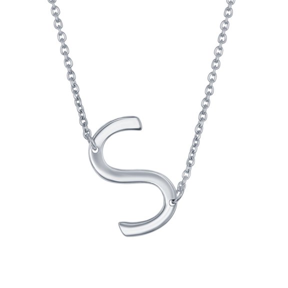iJewelry2 Sterling Silver Sideways Letter S Initial Pendant Chain Necklace 18''