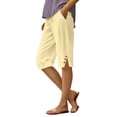 thumbnail image 2 of HKYNLAG Bermuda Shorts for Women Linen Shorts Knee Length Elastic Waist Long Shorts Casual Summer Shorts Petite Capri Pants Dressy Summer Beach Shorts with Pockets Beige XL, 2 of 7