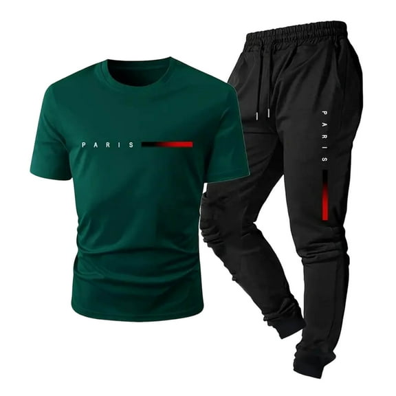 Stamzod Mens Fall Outfits 2 Piece Crewneck Short Sleeve Shirts and Joggers Sets Casual Sports Track Suits Mens Fashion Clothing Army Green B XXL