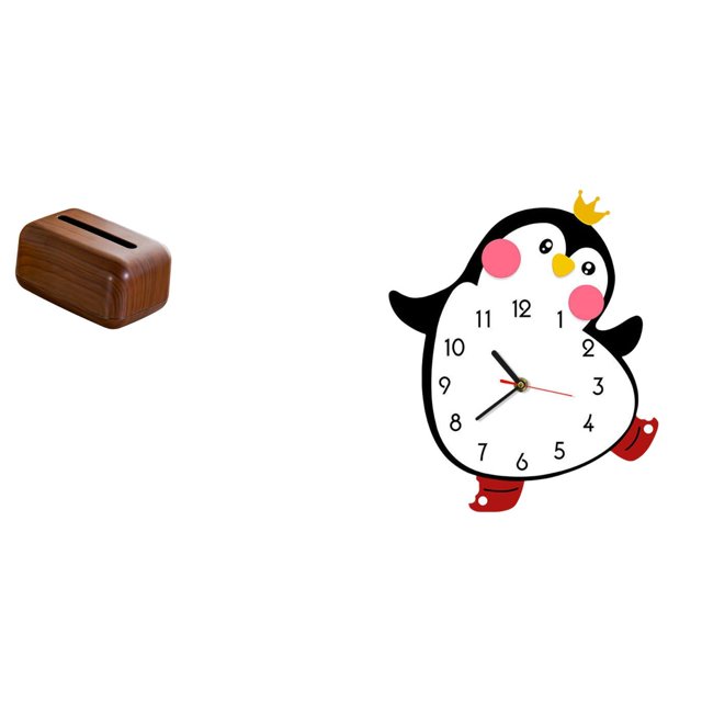 Organizador De Pañuelos Rectangular Multifuncional Y Reloj De Pared De Madera Con Diseño De Pingüino De Dibujos Animados Para Cocina, Coche, Dormitorio, Decoración Del Hogar, Bonitos