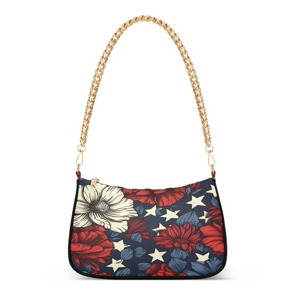 Ryvnso Floral and Stars Womens Chain Shoulder Bag Tote Handbags Clutch Hobo Purse with Zipper for Travel