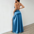 thumbnail image 5 of TAGOLD Womens Camis Sleeveless V-Neck Dress Solid Color Satin Slit Backless Summer Outfit, 5 of 5
