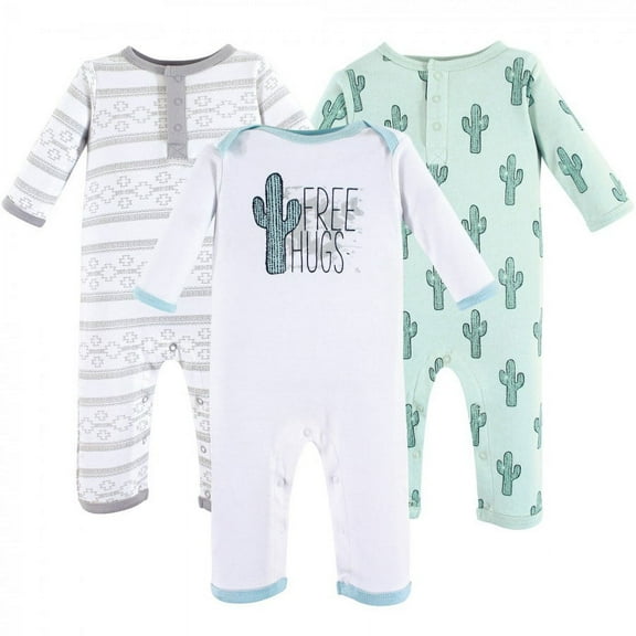 Yoga Sprout Baby Cotton Coveralls 3pk, Free Hugs, 0-3 Months