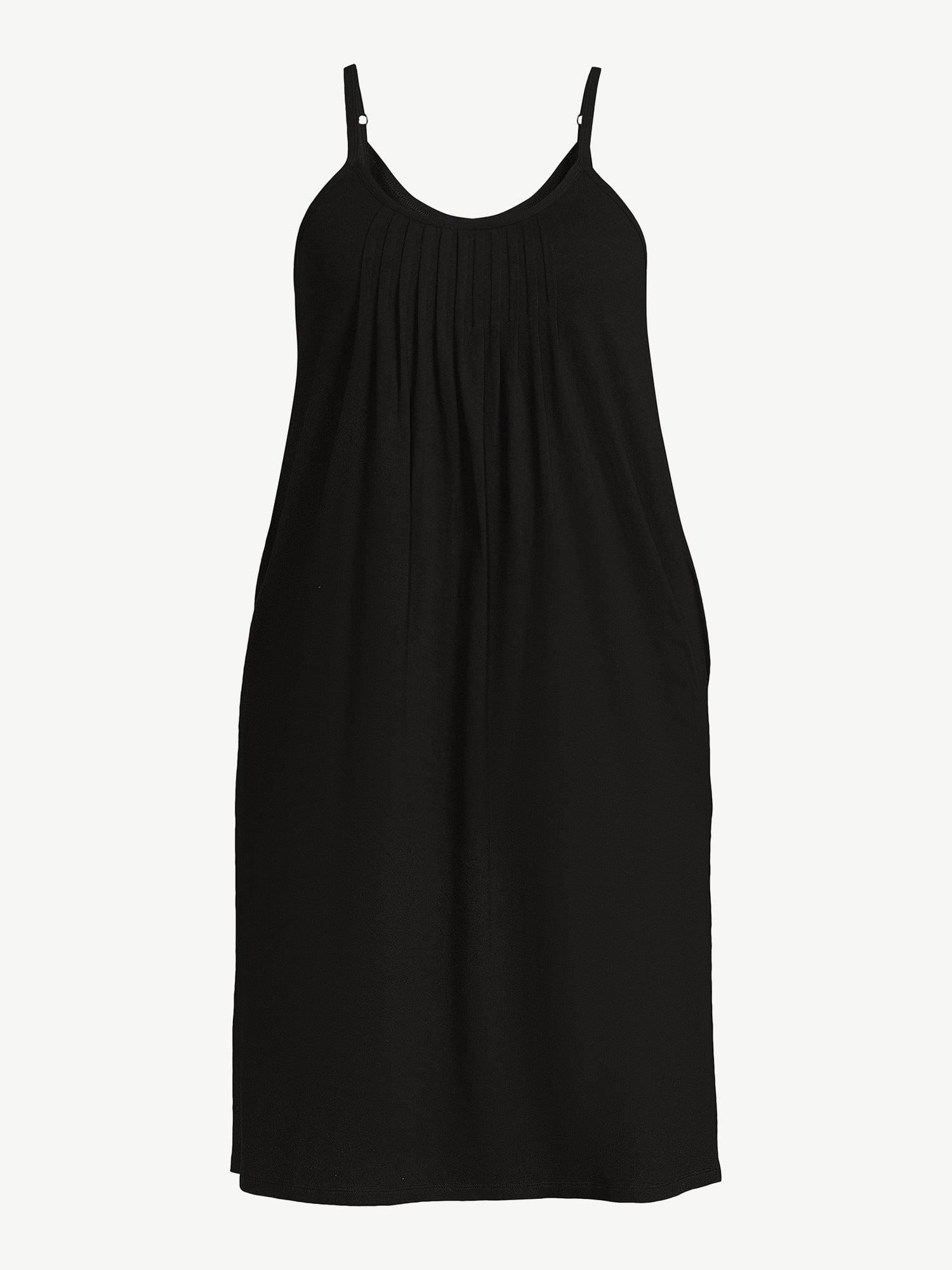 Joyspun Women’s Cotton Blend Pleated Neck Sleeveless Midi Nightgown, Sizes S to 5X