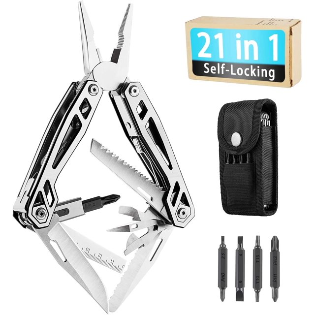 Multiherramienta de acero inoxidable duro, plegable y autoblocante, alicates múltiples utilizados como cuchillo, abrebotellas, destornillador, hoz, etc., regalos para hombres ShuxiuWang 1327537011002