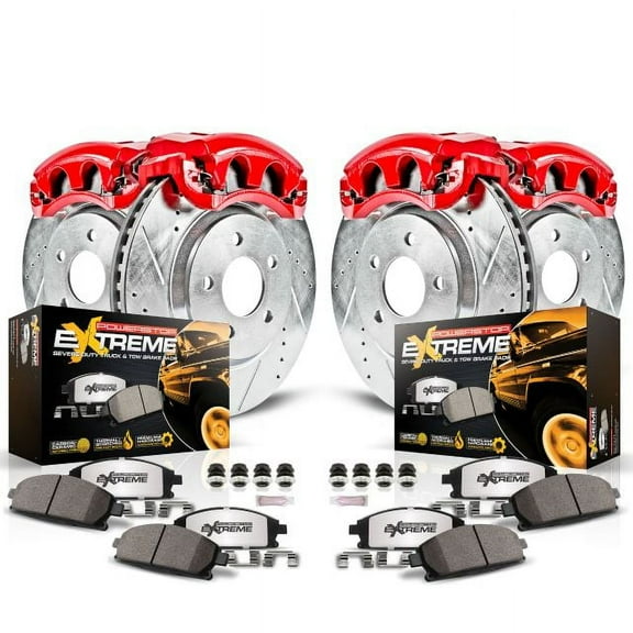 PowerStop Front and Rear Z36 Truck & Tow Brake Pad and Rotor Kit with Red Powder Coated Calipers Fits: FORD Select Models KC6546-36