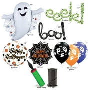 Ultimate Halloween Ghouly Ghost Balloon Bundle with Hand Pump & Ribbon, Assorted, 77ct