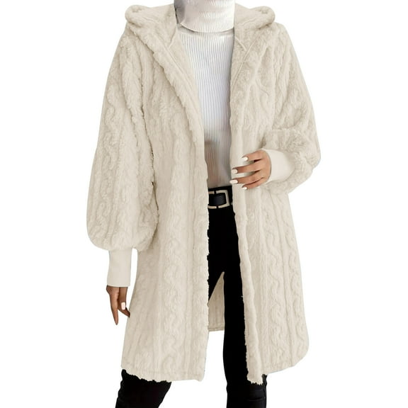 Rutainlusire Womens Casual Warm Fleece Coat Jackets Fall Winter Women Long Sleeve Hooded Fuzzy Coats With Pockets Lounge Sweaters Winter Jackets