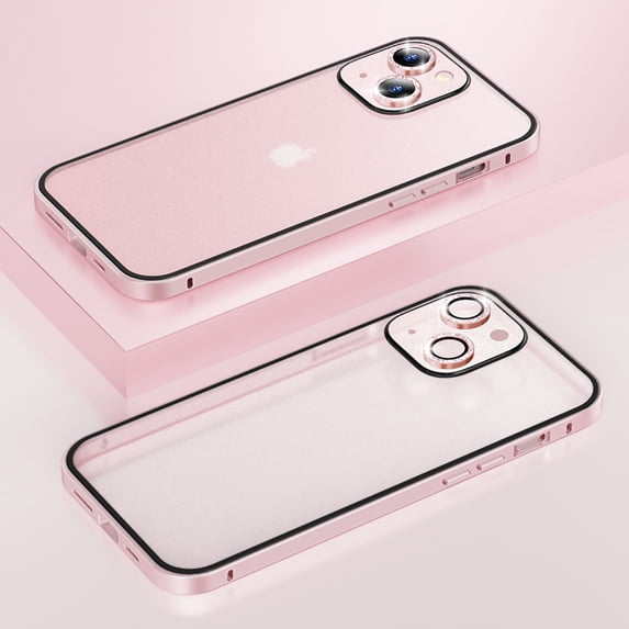 TECH CIRCLE for iPhone 13 6.1 inch Ultra Slim Case,Luxury Metal Frame Shockproof Lightweight Hard PC Anti-Scratch Back Clear Matte Full Coverage of Lens Film Cover.For iPhone 13,Pink