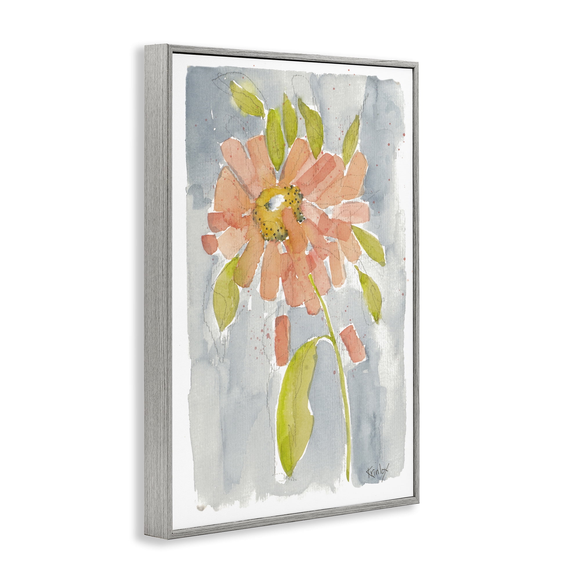 Stupell Industries Abstract Peach Dahlia Botanical & Floral Painting Gray Framed Art Print Wall Art, 12 x 18