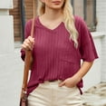 thumbnail image 3 of Women's Plus Size Knitted Sweater Short Sleeve Crew Neck Pullover Top Casual Solid Color Sweater with Pocket, 3 of 6