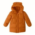 thumbnail image 3 of HILEELANG Toddler Kids Caramel Brown Mid-Length Puffer Coat – Warm Quilted Winter Jacket with Bear Ear Hood for Boys & Girls 5-6 Years, 3 of 9