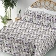 thumbnail image 3 of Ambesonne Floral Fitted & Flat Sheet with Shams 4 Pcs Set, Pattern of Blooming Flowers, Calking, Lilac White and Slate Brown, 3 of 5