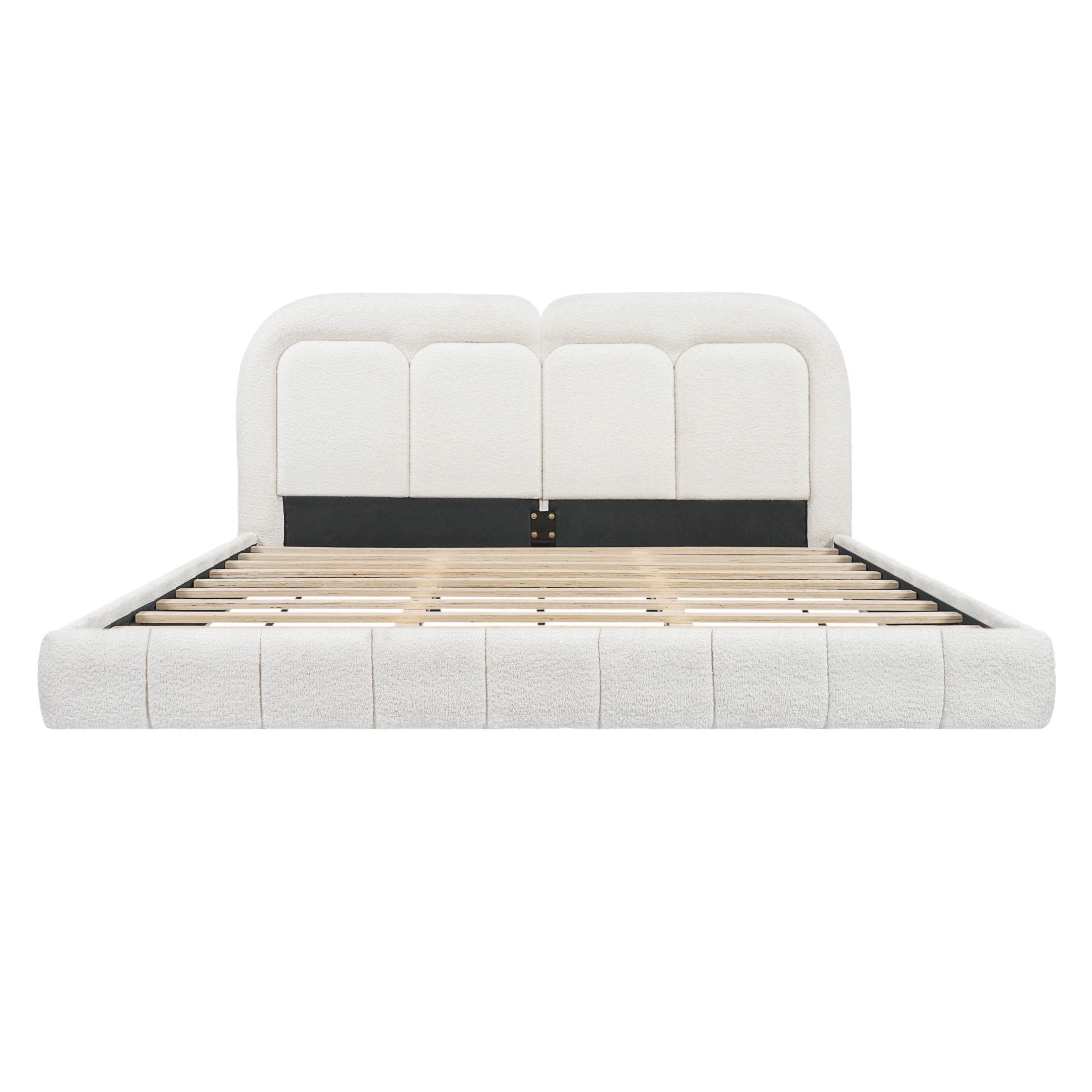 Christopher Knight Home Modern King Boucle Upholstered Platform Bed with Tufted Headboard, White