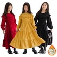 thumbnail image 2 of Qudderr Robes en Polaire pour Adolescentes, Robe Décontractée en Velours Côtelé, Col Rond, Manches Longues, Robe Princesse pour 5-14 Ans, 2 of 9