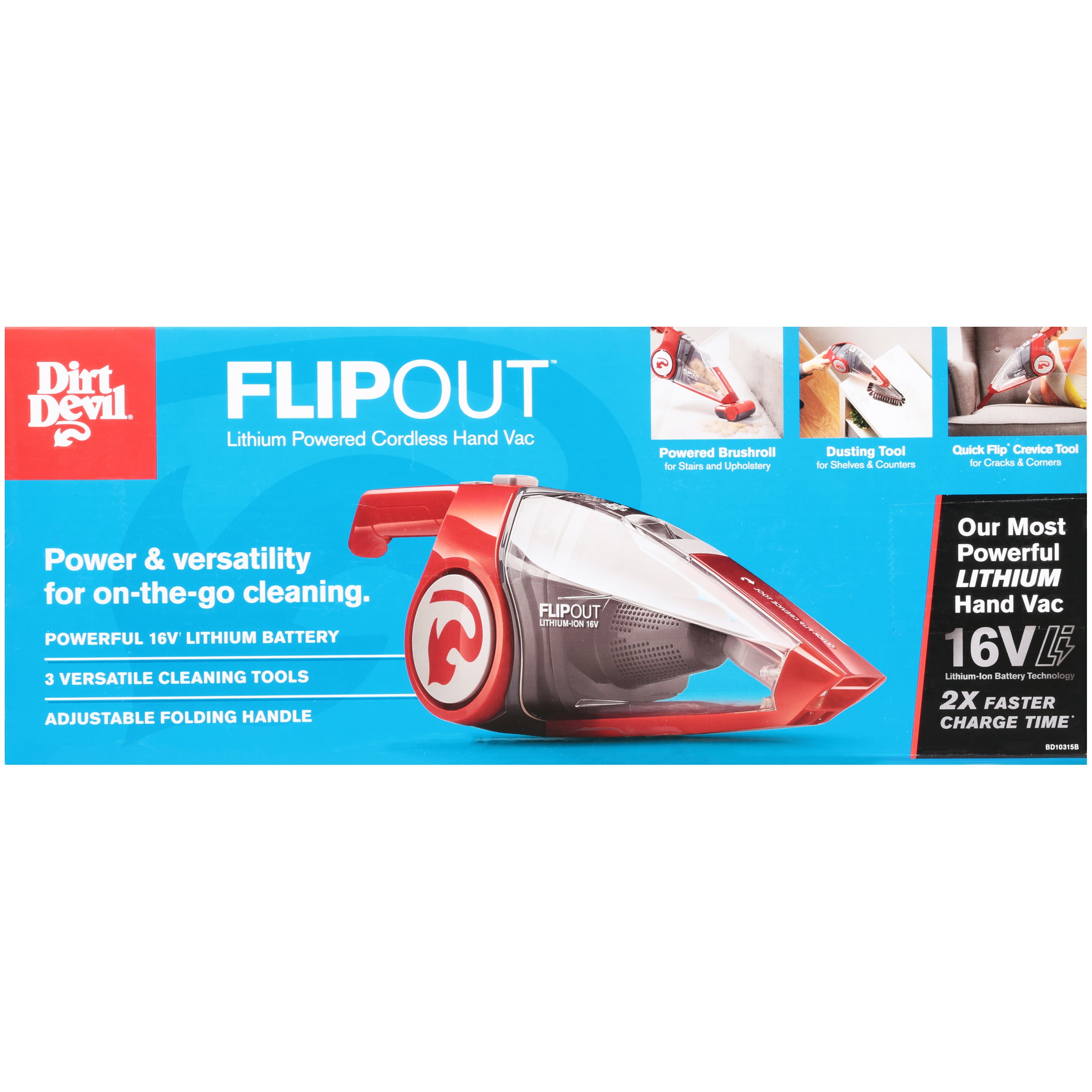 Dirt Devil Plus 16V Quick Flip Pro Cordless 16 Volt Lithium Ion Bagless  Handheld Vacuum Cleaner, Red BD30025B 