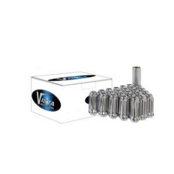 Vista Lug Nuts Wheel Installation Kit DPC5614ST 6 Lug Kit; 14 Millimeter X 1.5 Thread Size; 60 Degree Conical Bulge; Spline Drive; Acorn Extra Long; 1.90 Inch Overall Length; 7 Spline Tool