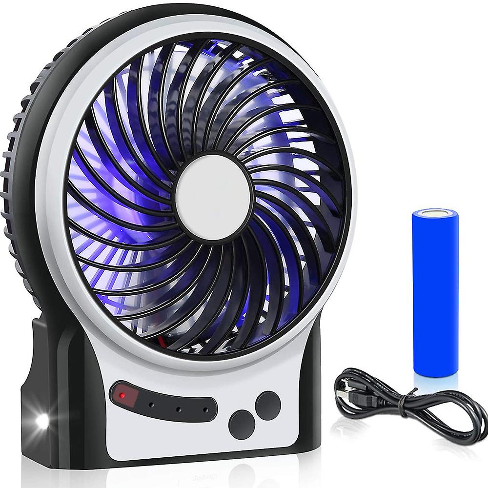 Ventilateur De Bureau Portable USB/Piles - 3 Vitesses, Compact - Pour Maison, Bureau, Voyage, Camping - Bleu - 9