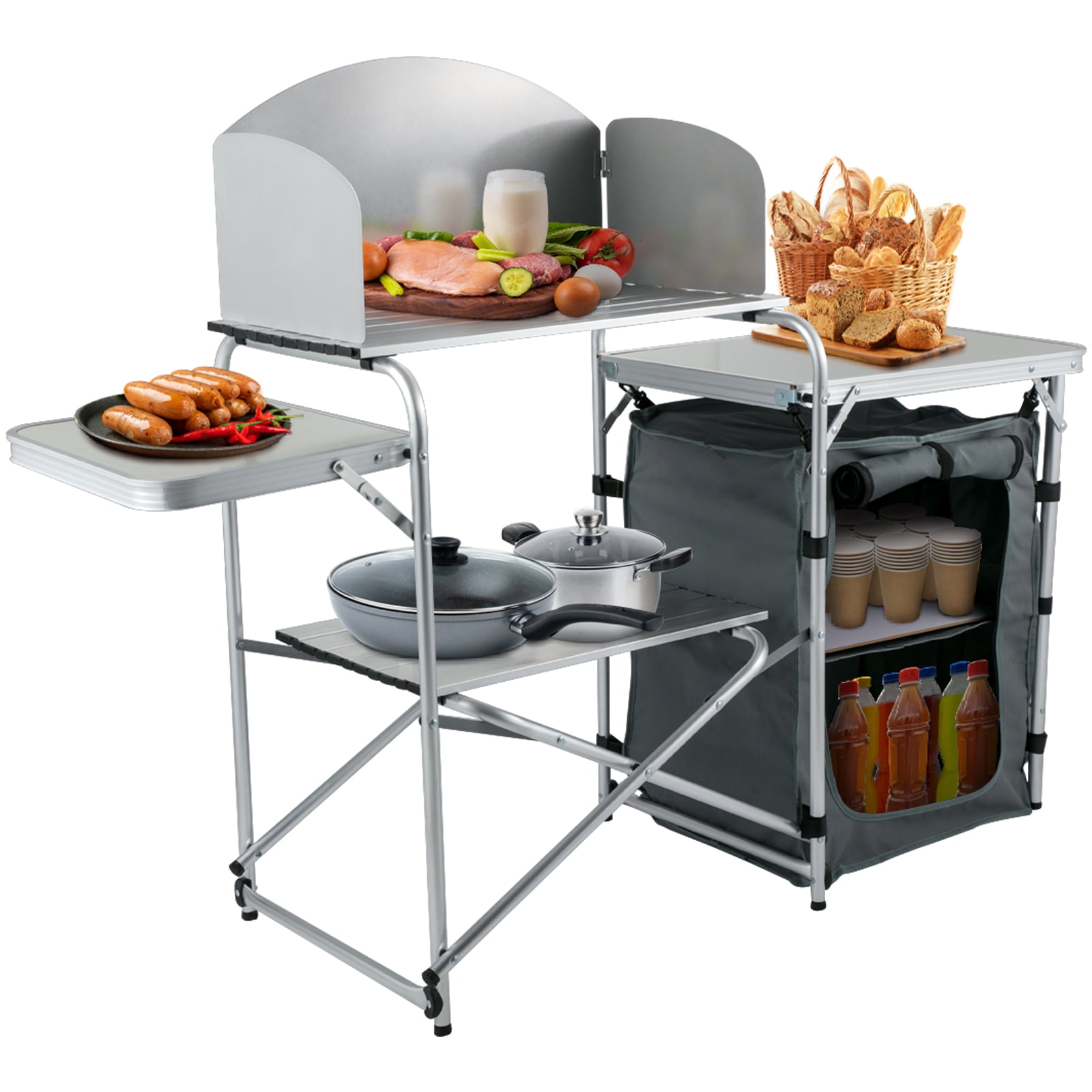 Camping Kitchen Stand Aluminium Storage Portable Cooking Windshield Outdoor New 