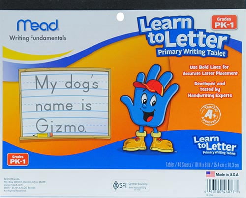 Mead Learn to Letter Primary Writing Tablet, 40 Sheets, Grades PK-1 (48077)