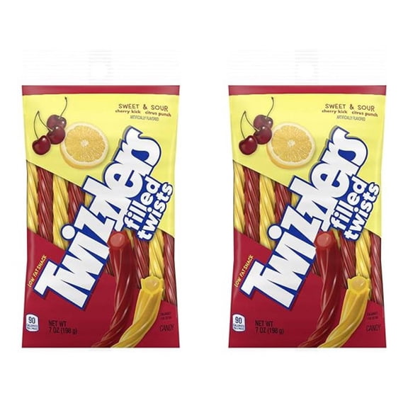 Twizzlers Sweet & Sour Filled Licorice Twists Candy, Cherry Kick & Citrus Punch, 7 oz Bags (Pack of 2)
