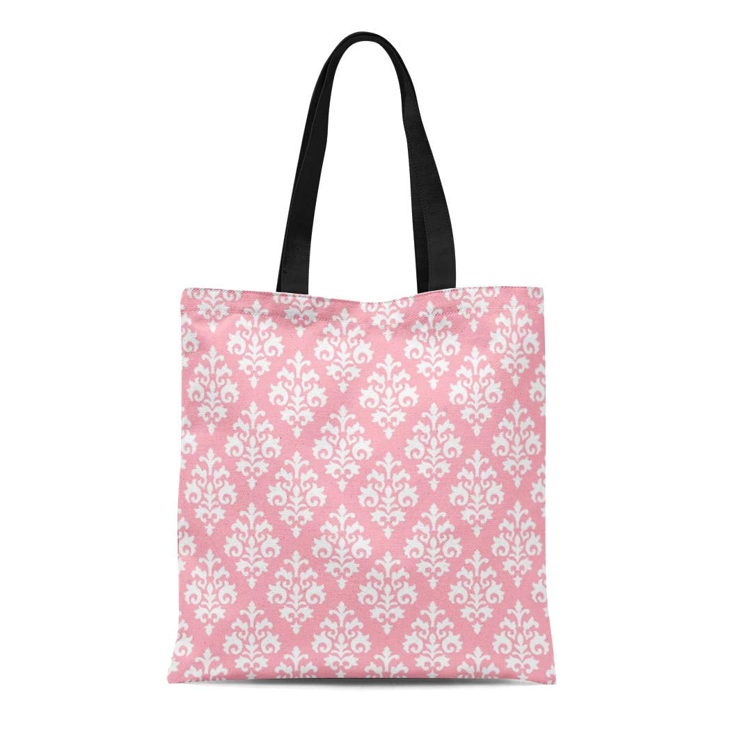 HATIART Canvas Tote Bag Pattern Modern Light Pink and Damask Designer Pretty Pastel Reusable Handbag Shoulder Grocery Shopping Bags