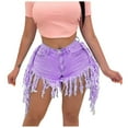 thumbnail image 2 of Tejiojio Active Women's Summer Clearance Fashion Women Funny Tassels Brushed Denim Shorts Casual Straight Jeans Pants, 2 of 4